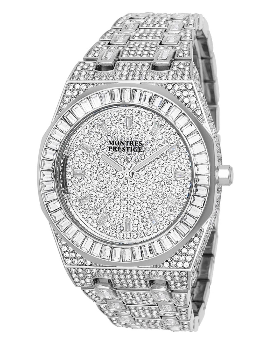 NWT Montres Prestige Luxe X Invicta Men's Iced Out Silver Watch 42.5mm MPW-0134